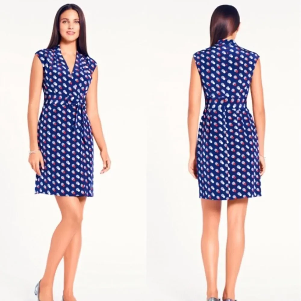 KATE SPADE | Villa Polka Dot Faux Wrap Silk Dress Blue Red Women’s Size 8